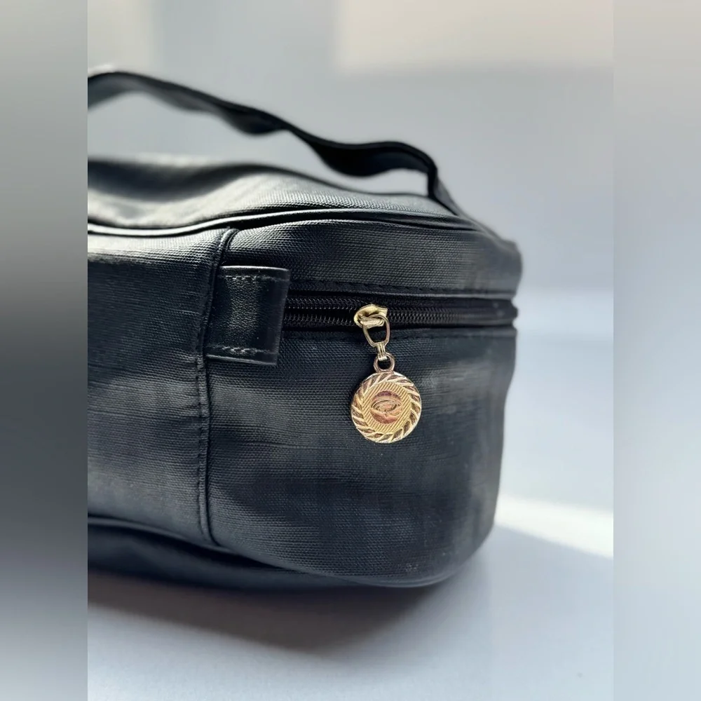 Vintage Oscar de la Renta Black Cosmetic Toiletry Travel Bag with Handle
